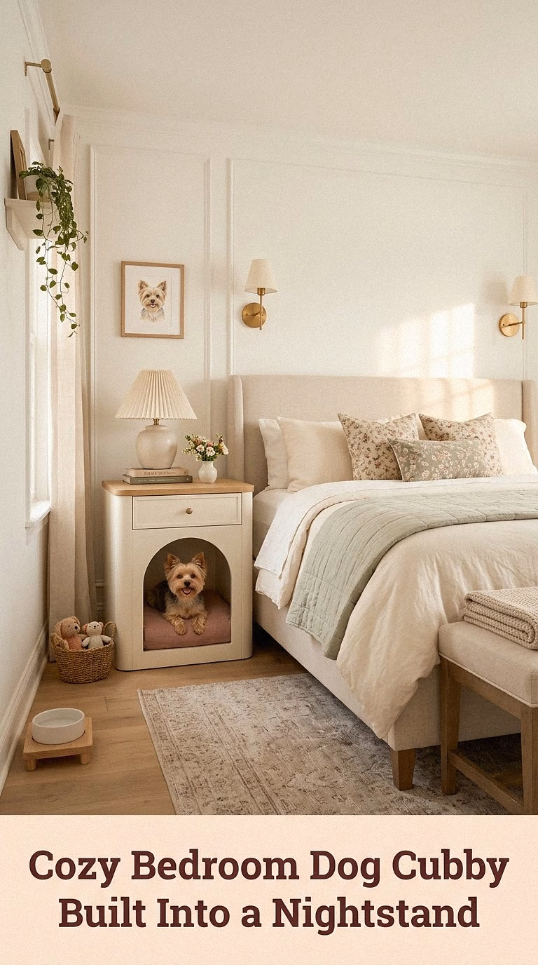 13. Cozy Bedroom Dog Cubby Built Into a Nightstand