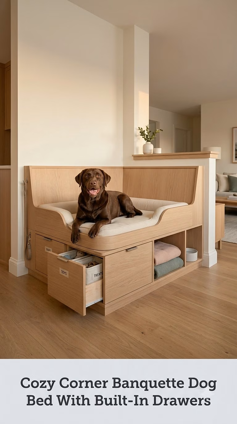 Cozy Corner Banquette Dog Bed With Built-In Drawers