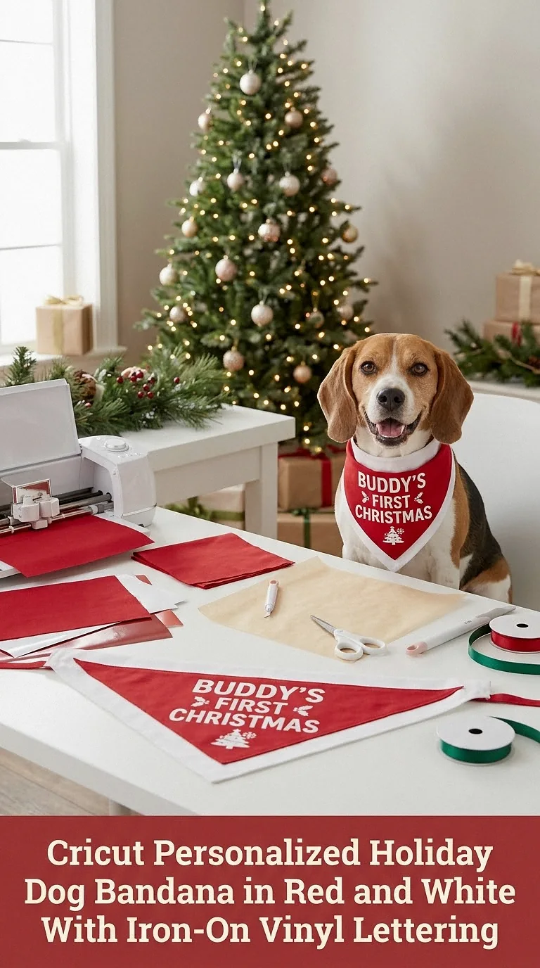 Cricut Personalized Holiday Dog Bandana in Red and White With Iron-On Vinyl Lettering