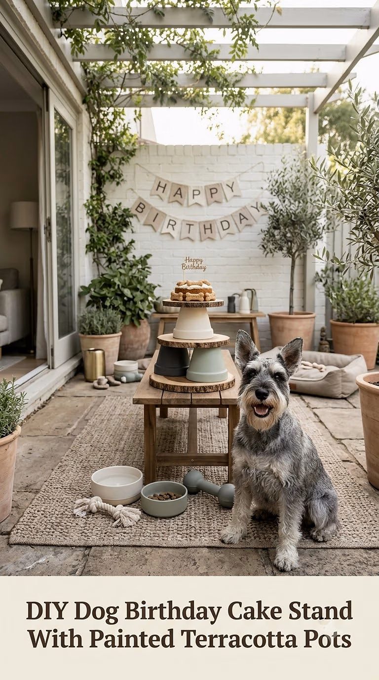 DIY Dog Birthday Cake Stand With Painted Terracotta Pots