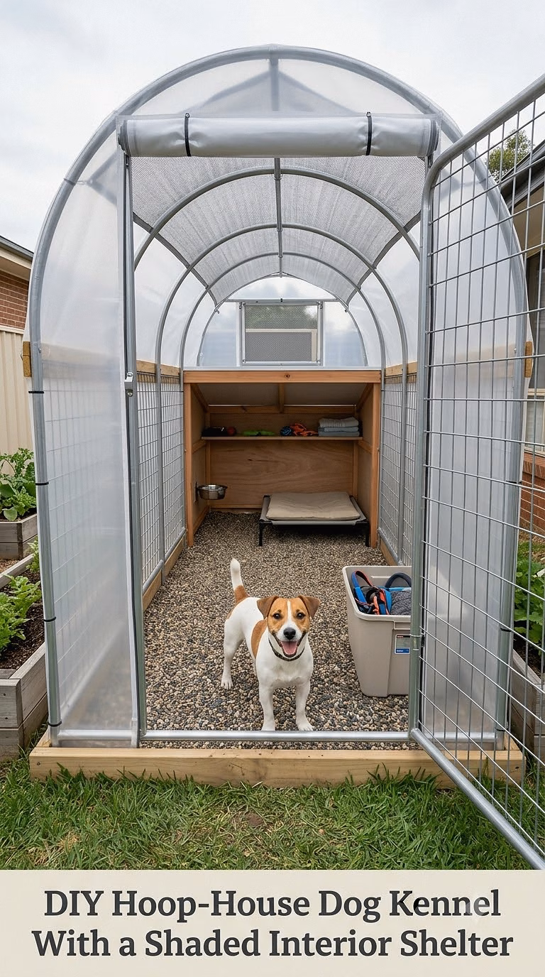 DIY Hoop-House Dog Kennel With a Shaded Interior Shelter