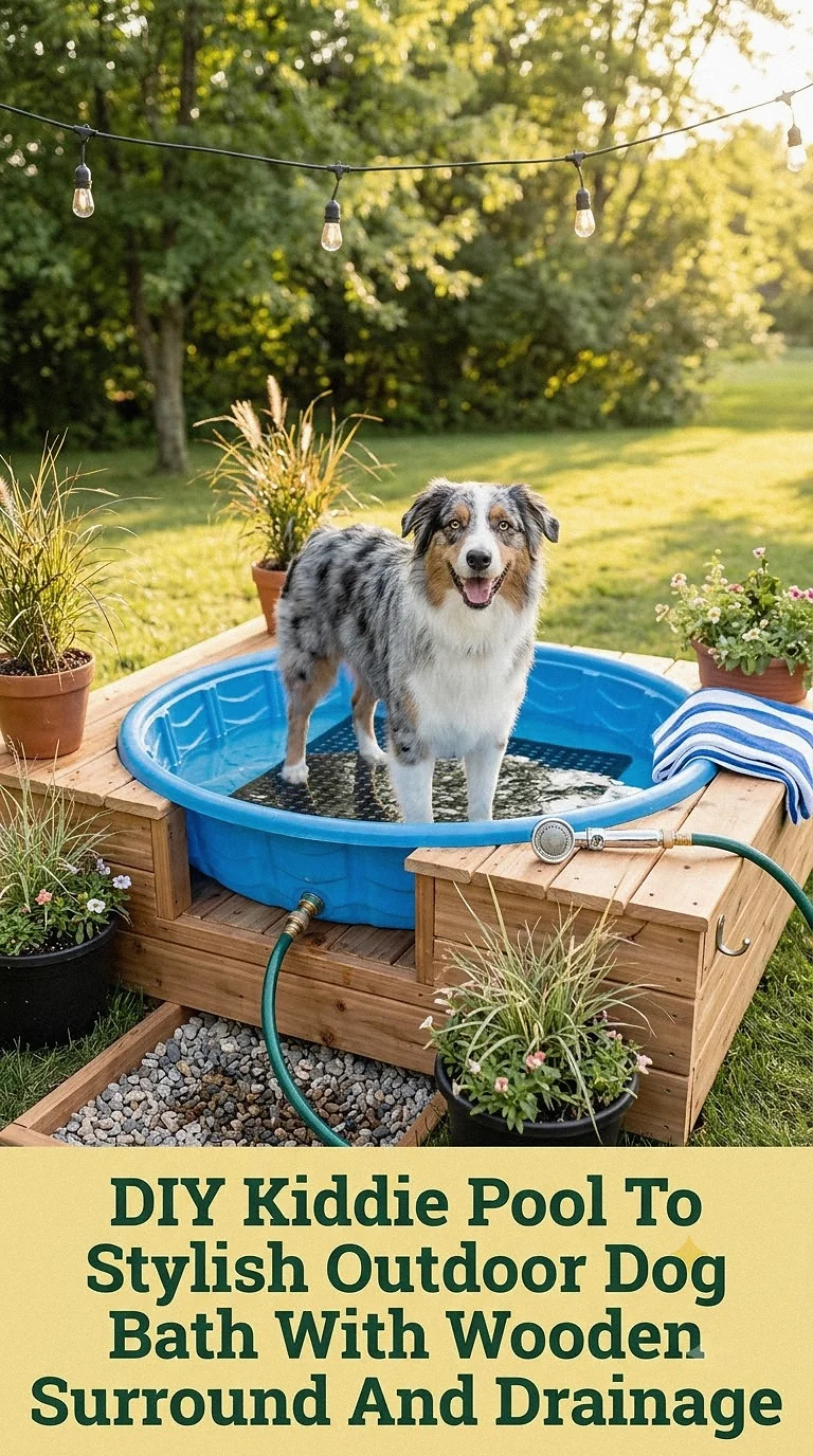 DIY Kiddie Pool To Stylish Outdoor Dog Bath With Wooden Surround And Drainage