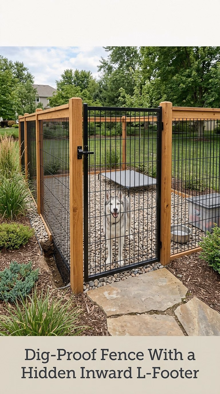 Dig-Proof Fence With a Hidden Inward L-Footer