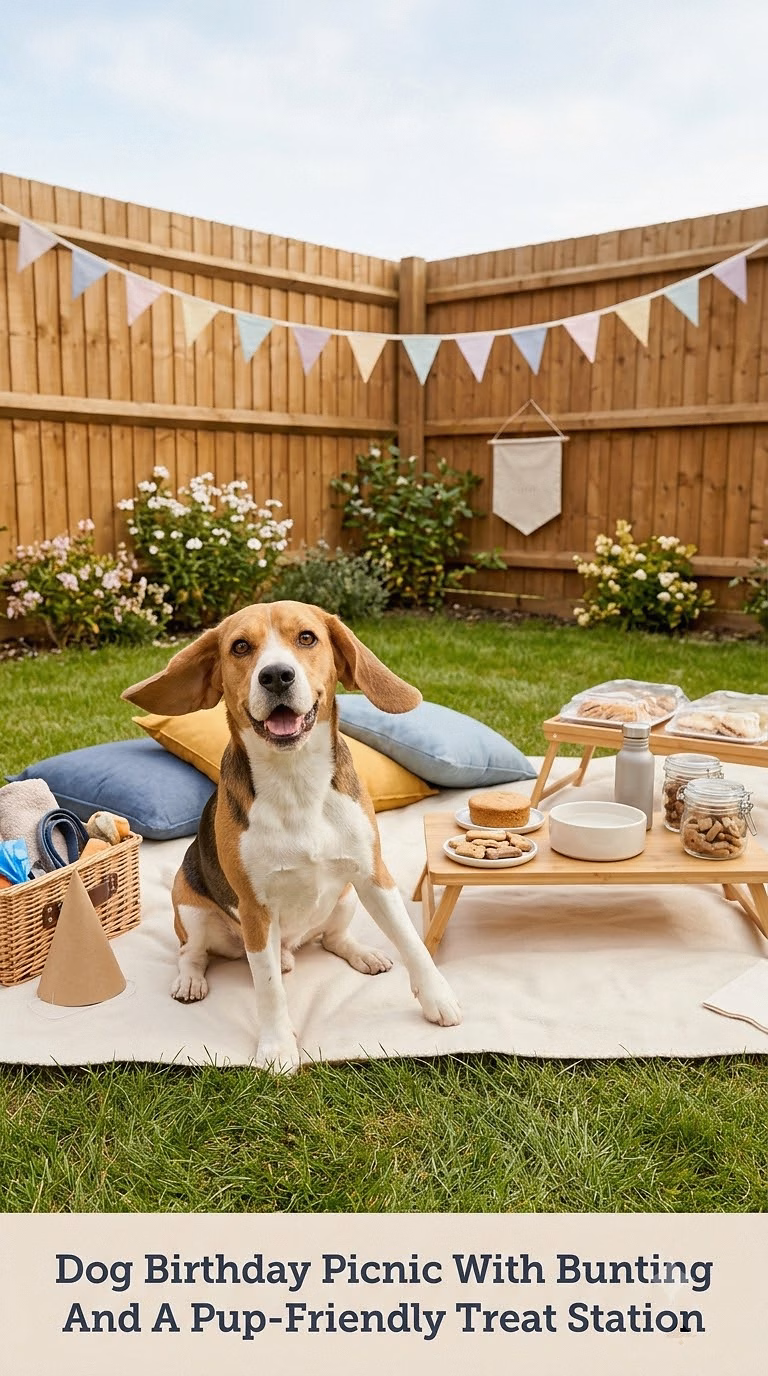 Dog Birthday Picnic With Bunting And A Pup-Friendly Treat Station
