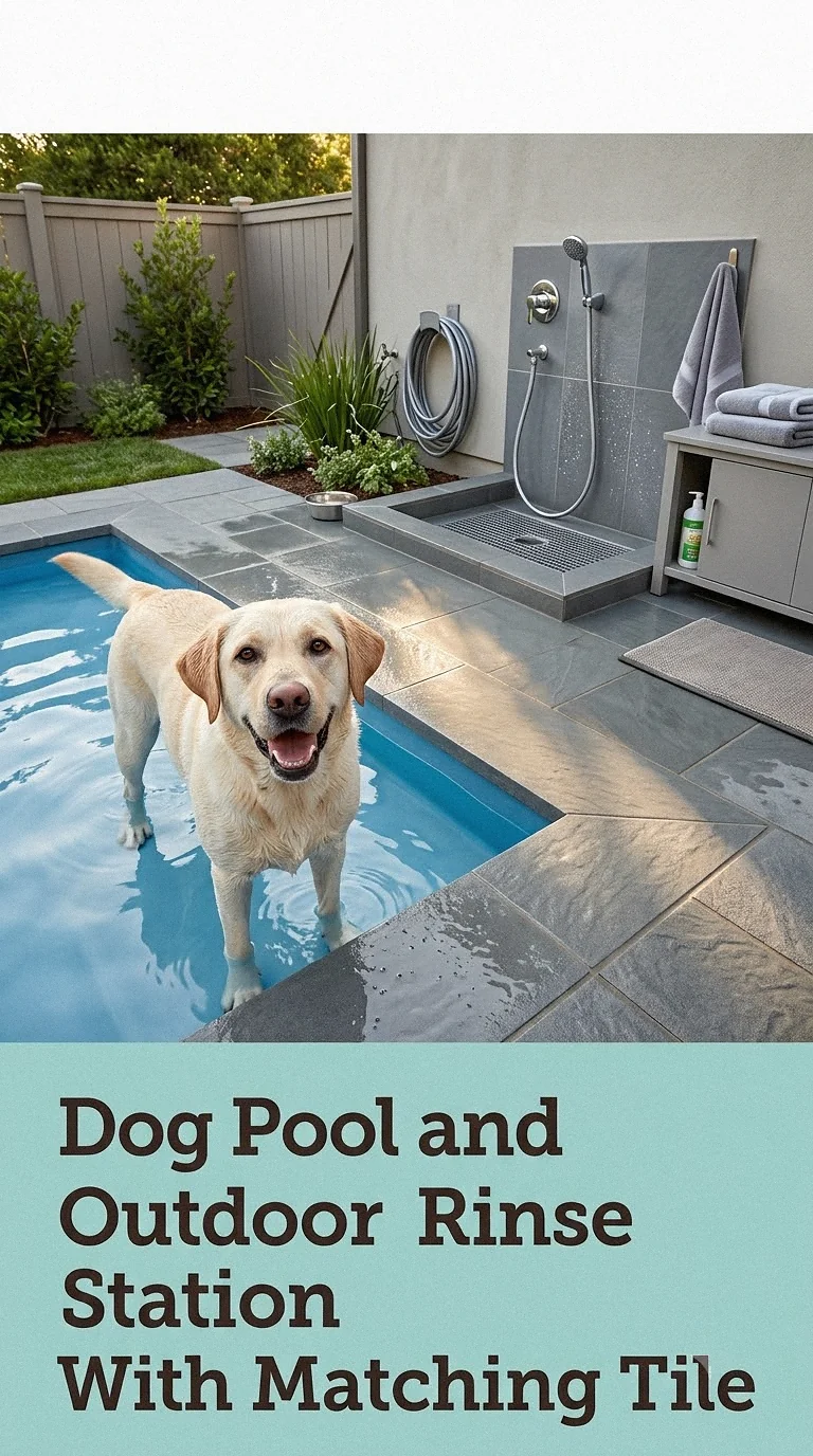 Dog Pool and Outdoor Rinse Station With Matching Tile