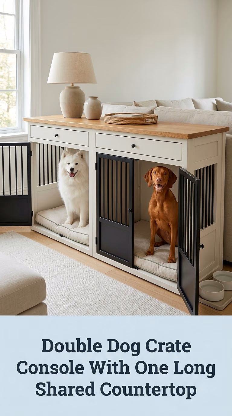 Double Dog Crate Console With One Long Shared Countertop