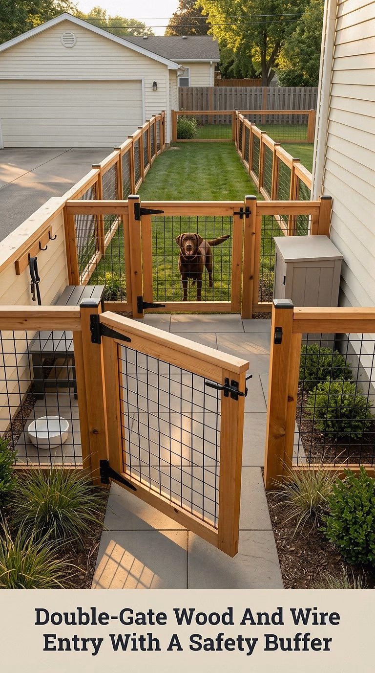 Double-Gate Wood And Wire Entry With A Safety Buffer