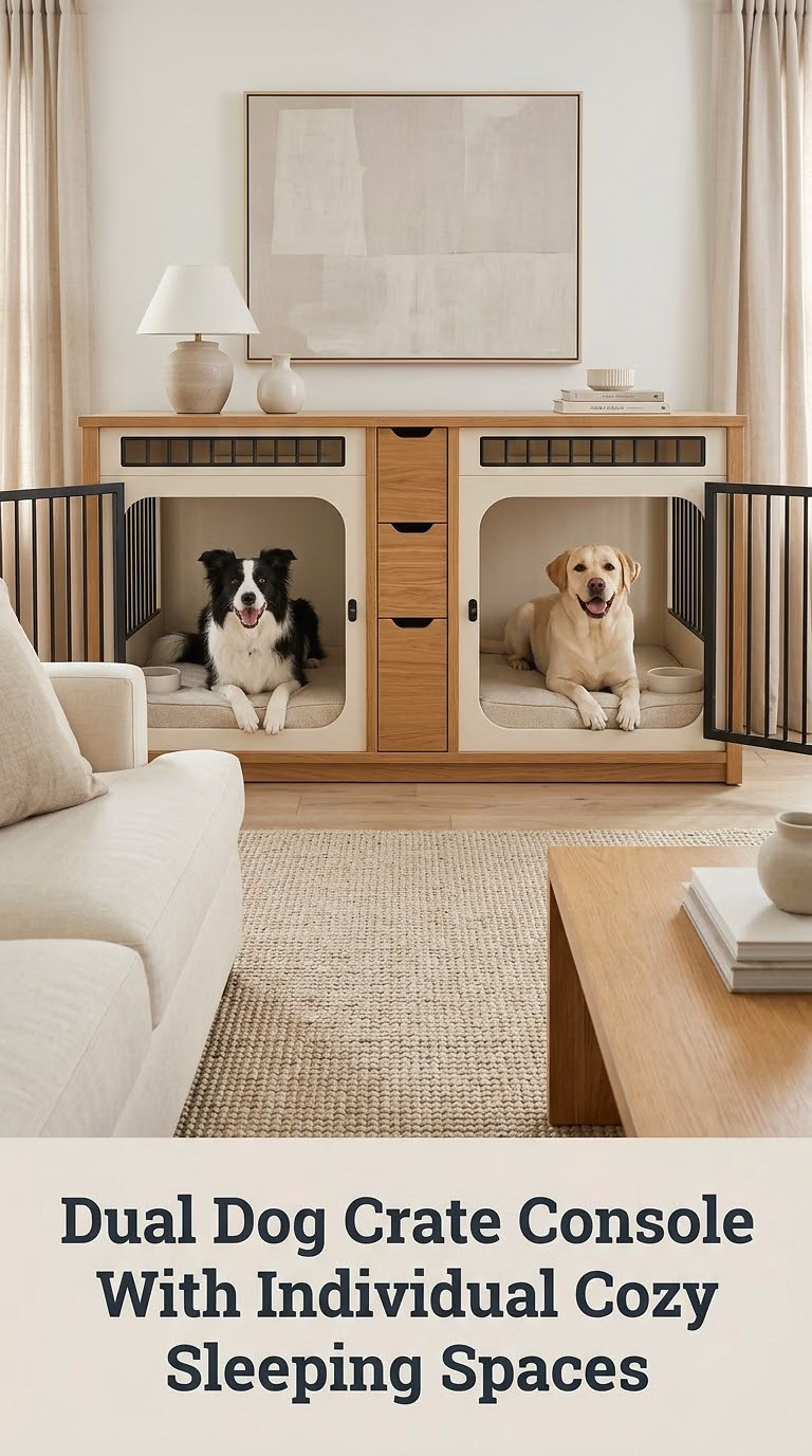 Dual Dog Crate Console With Individual Cozy Sleeping Spaces