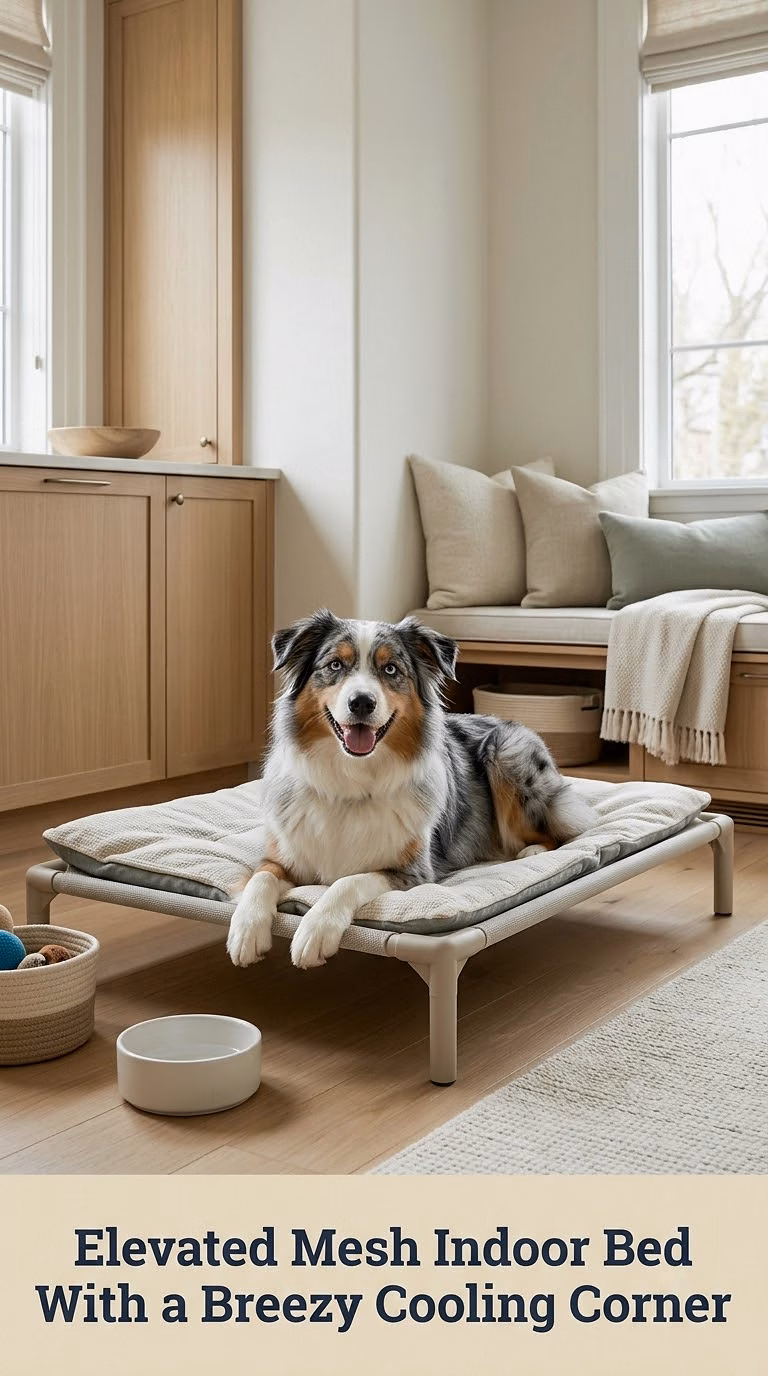 Elevated Mesh Indoor Bed With a Breezy Cooling Corner
