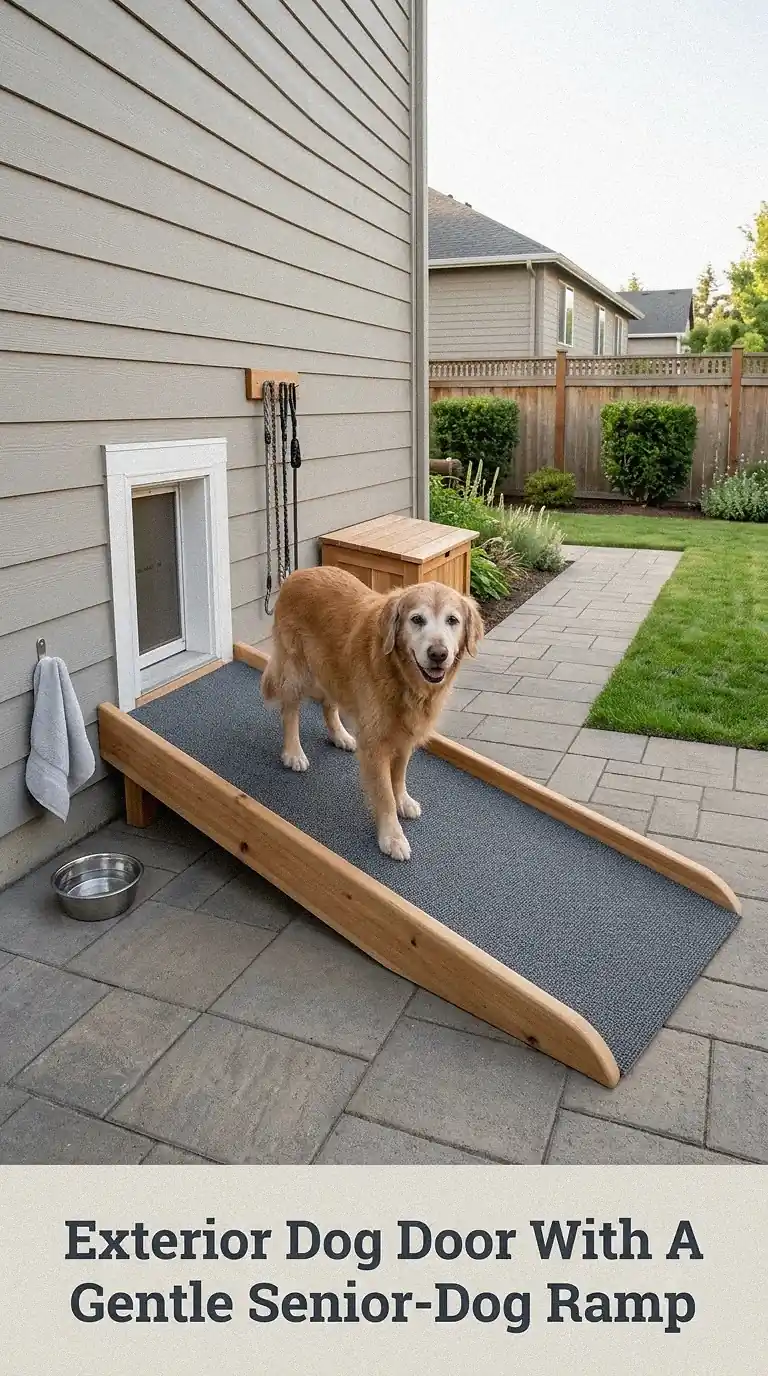 Exterior Dog Door With A Gentle Senior-Dog Ramp