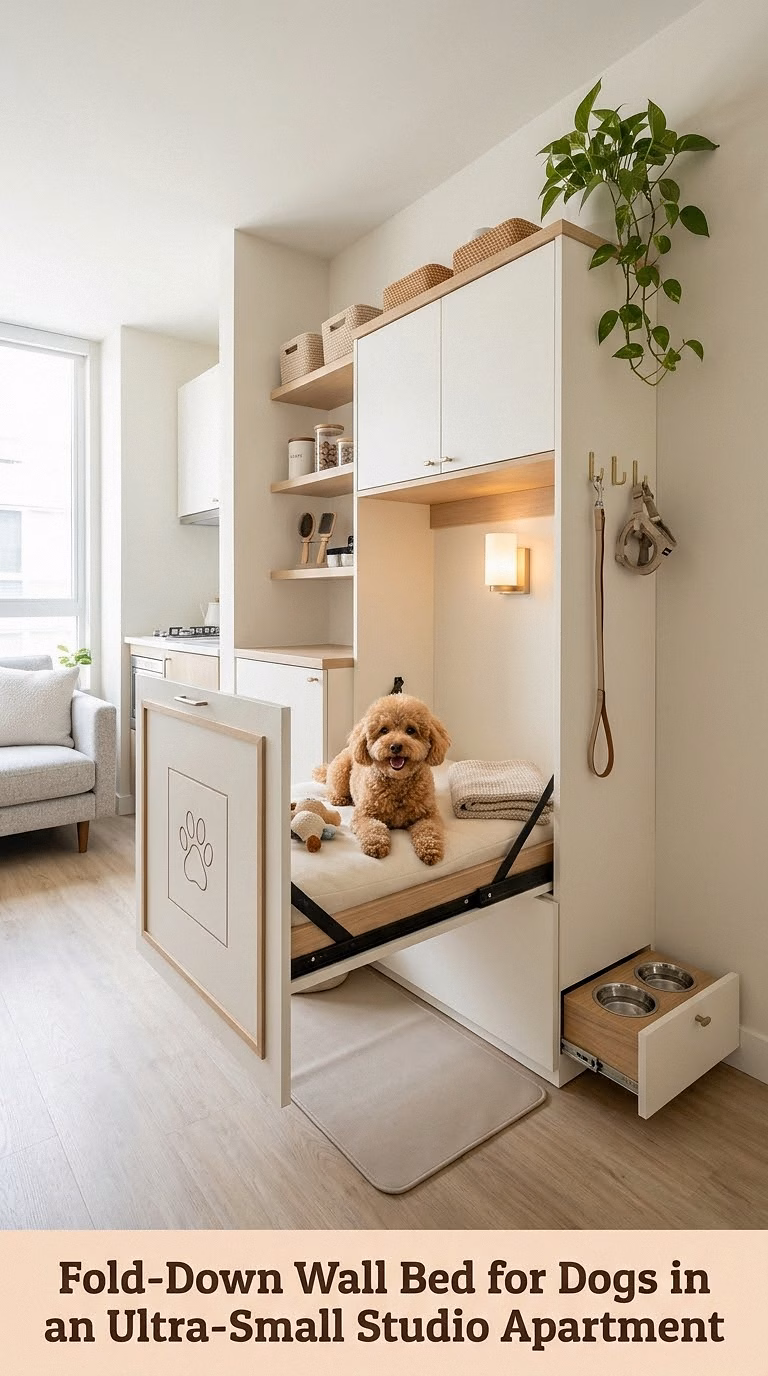 13. Fold-Down Wall Bed for Dogs in an Ultra-Small Studio Apartment
