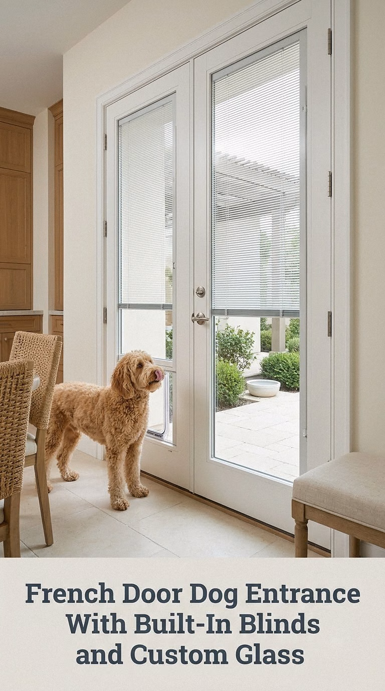 French Door Dog Entrance With Built-In Blinds and Custom Glass