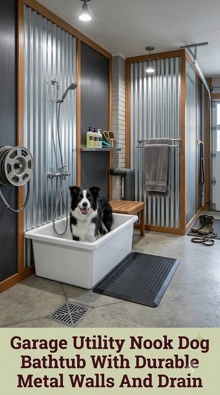 Garage Utility Nook Dog Bathtub With Durable Metal Walls And Drain