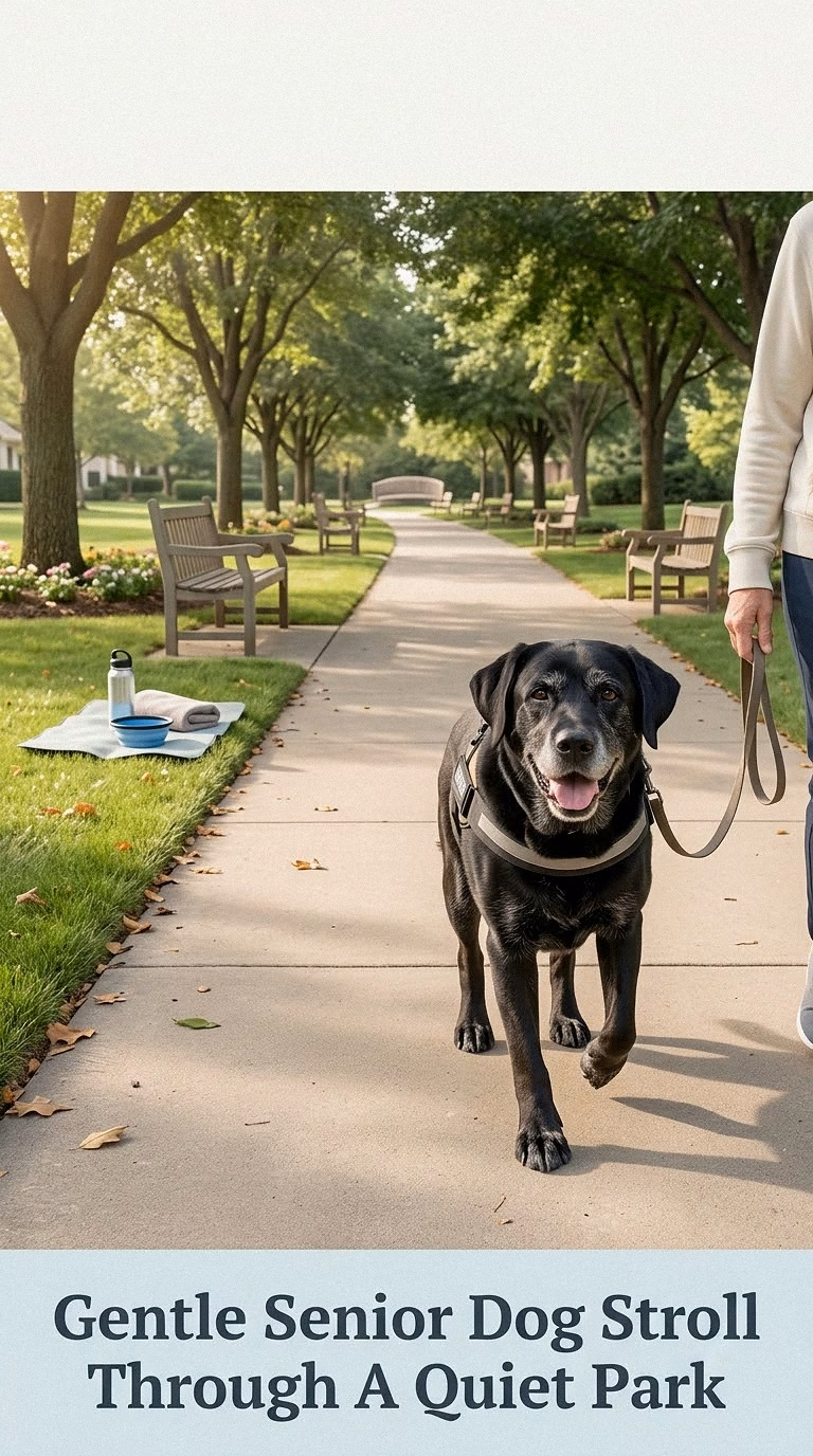 Gentle Senior Dog Stroll Through A Quiet Park