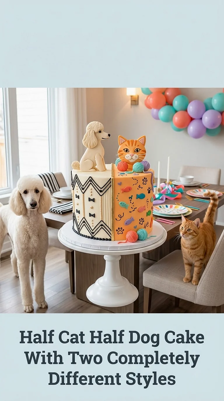 Half Cat Half Dog Cake With Two Completely Different Styles
