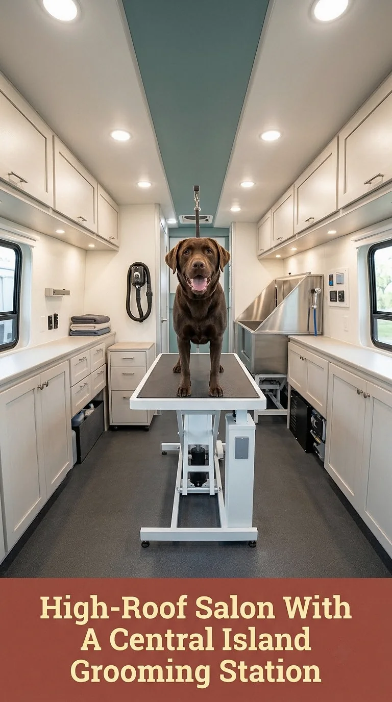 High-Roof Salon With A Central Island Grooming Station