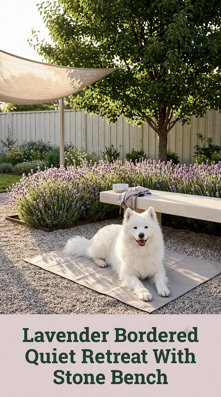 Lavender Bordered Quiet Retreat With Stone Bench
