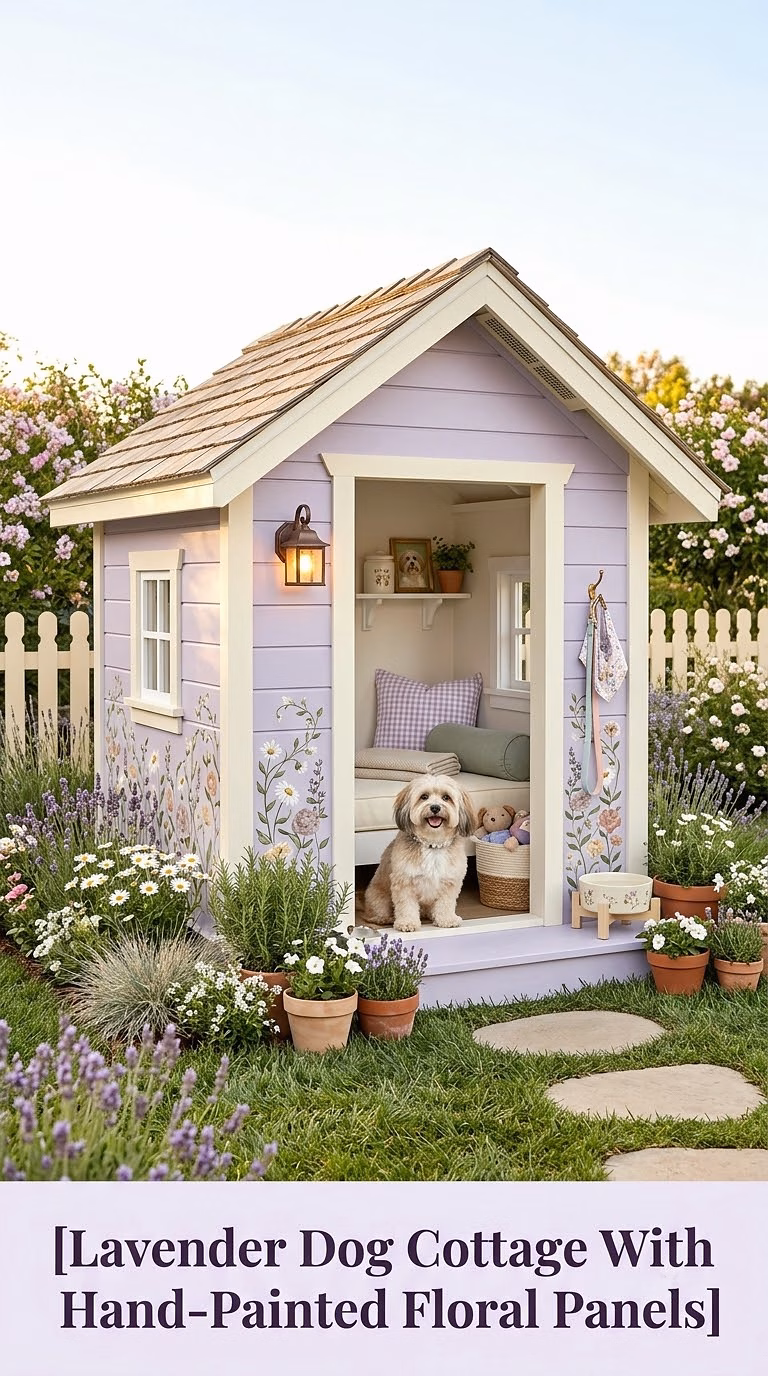 13. Lavender Dog Cottage With Hand-Painted Floral Panels