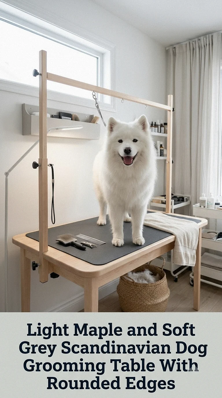 Light Maple and Soft Grey Scandinavian Dog Grooming Table With Rounded Edges