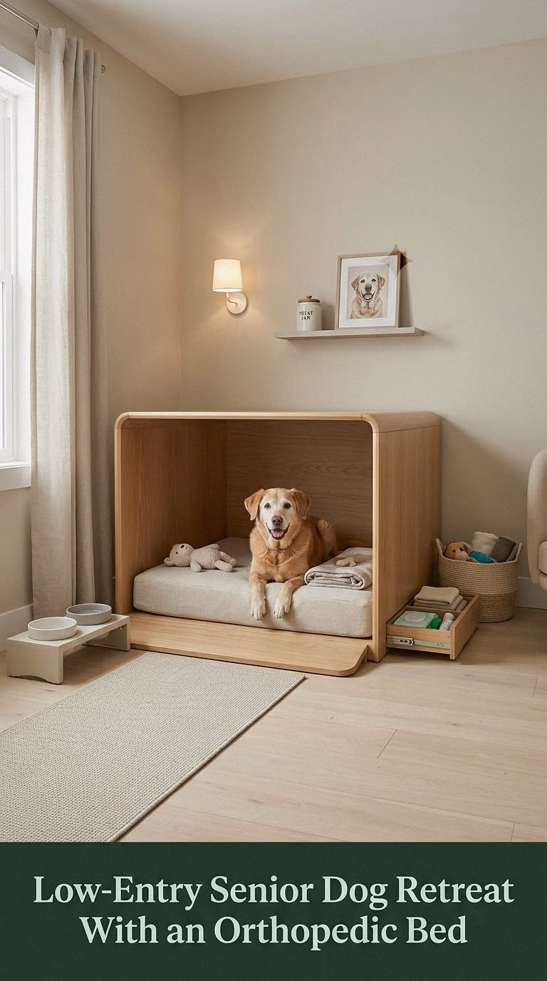 13. Low-Entry Senior Dog Retreat With an Orthopedic Bed