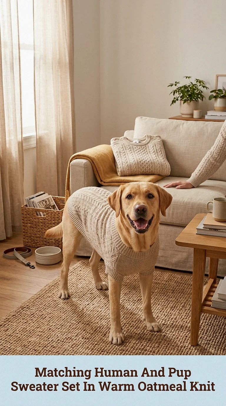Matching Human And Pup Sweater Set In Warm Oatmeal Knit
