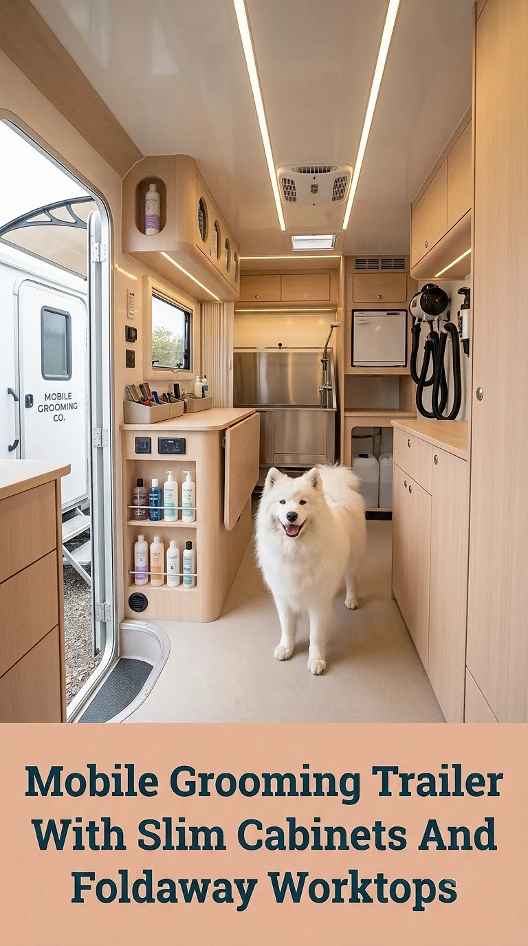 Mobile Grooming Trailer With Slim Cabinets And Foldaway Worktops