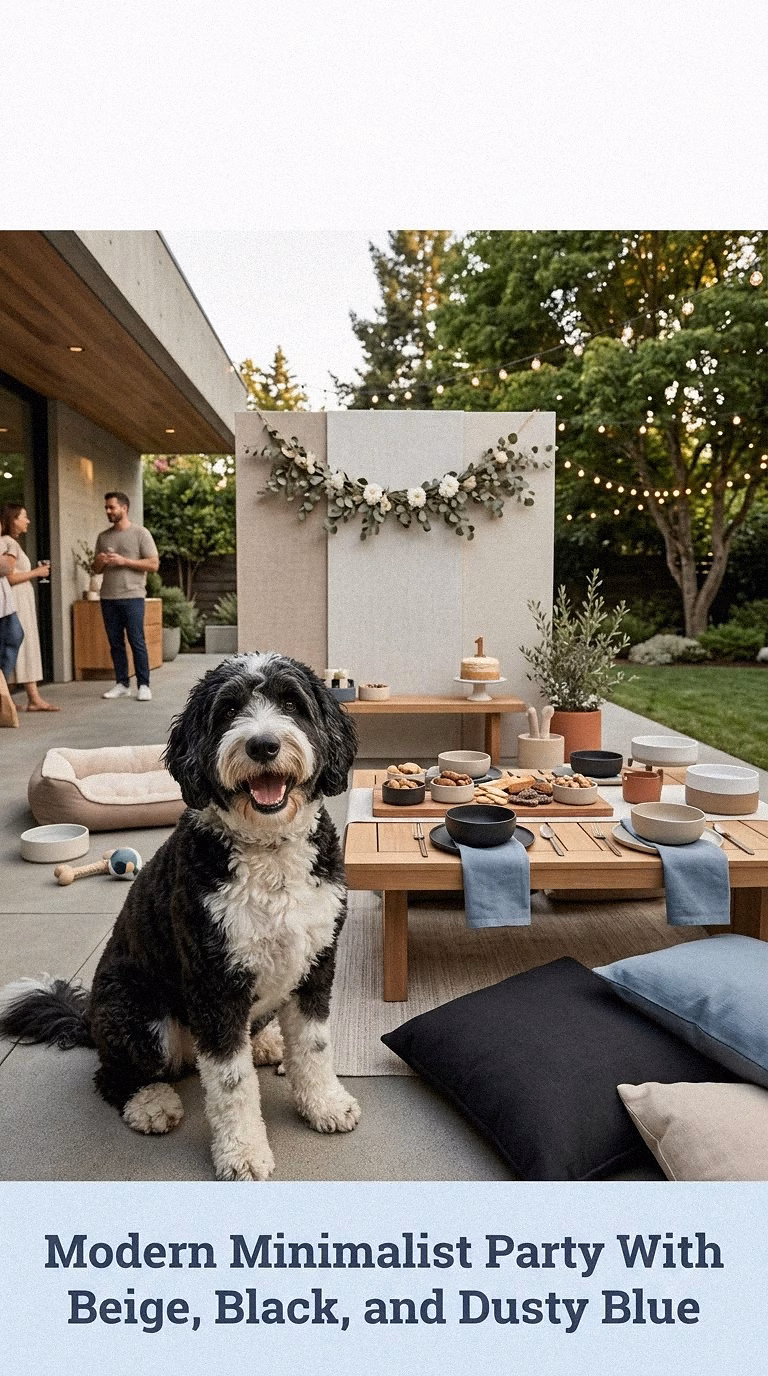 Modern Minimalist Party With Beige, Black, and Dusty Blue