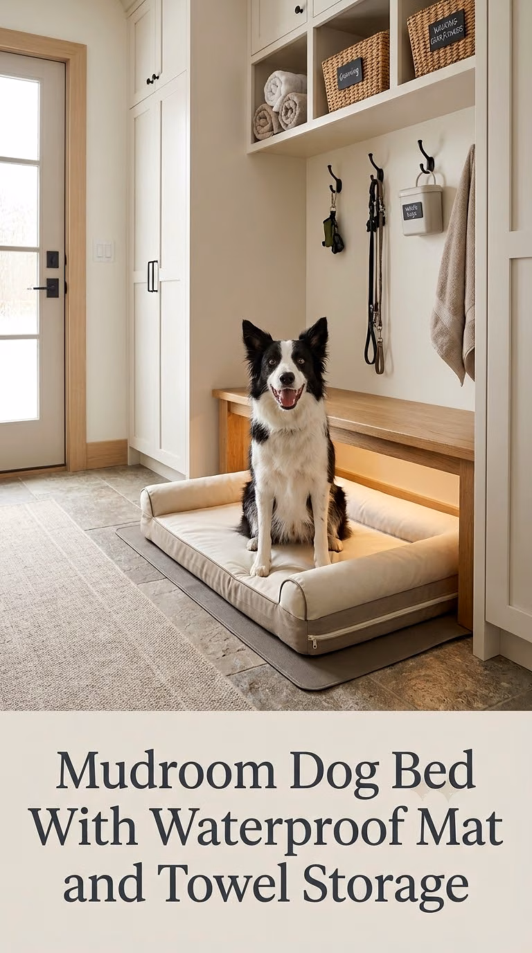 Mudroom Dog Bed With Waterproof Mat and Towel Storage