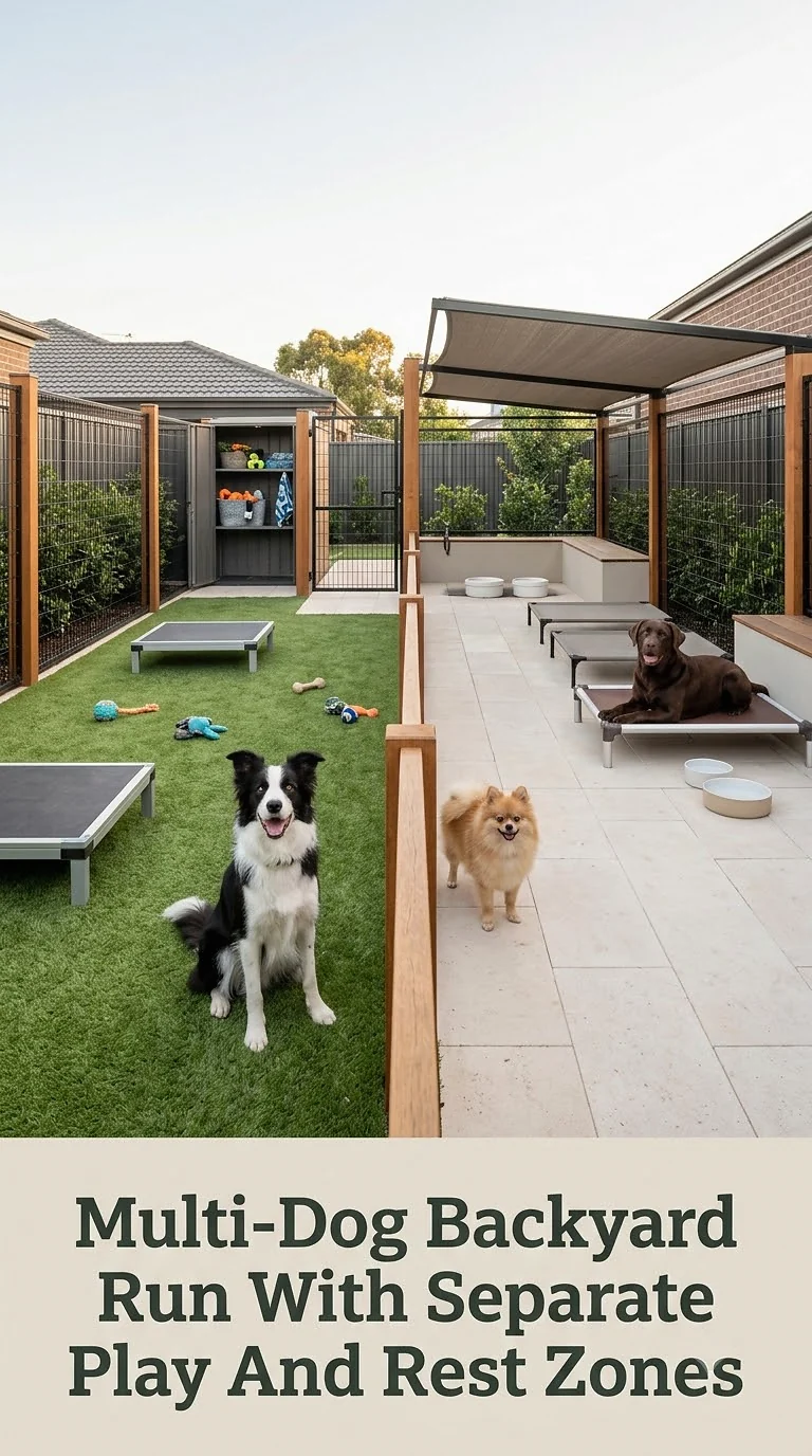 Multi-Dog Backyard Run With Separate Play And Rest Zones