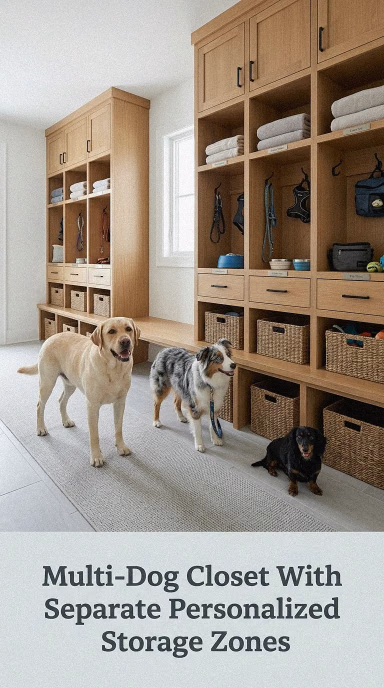 Multi-Dog Closet With Separate Personalized Storage Zones