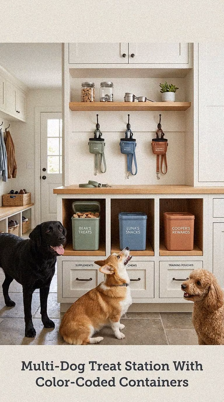 Multi-Dog Treat Station With Color-Coded Containers