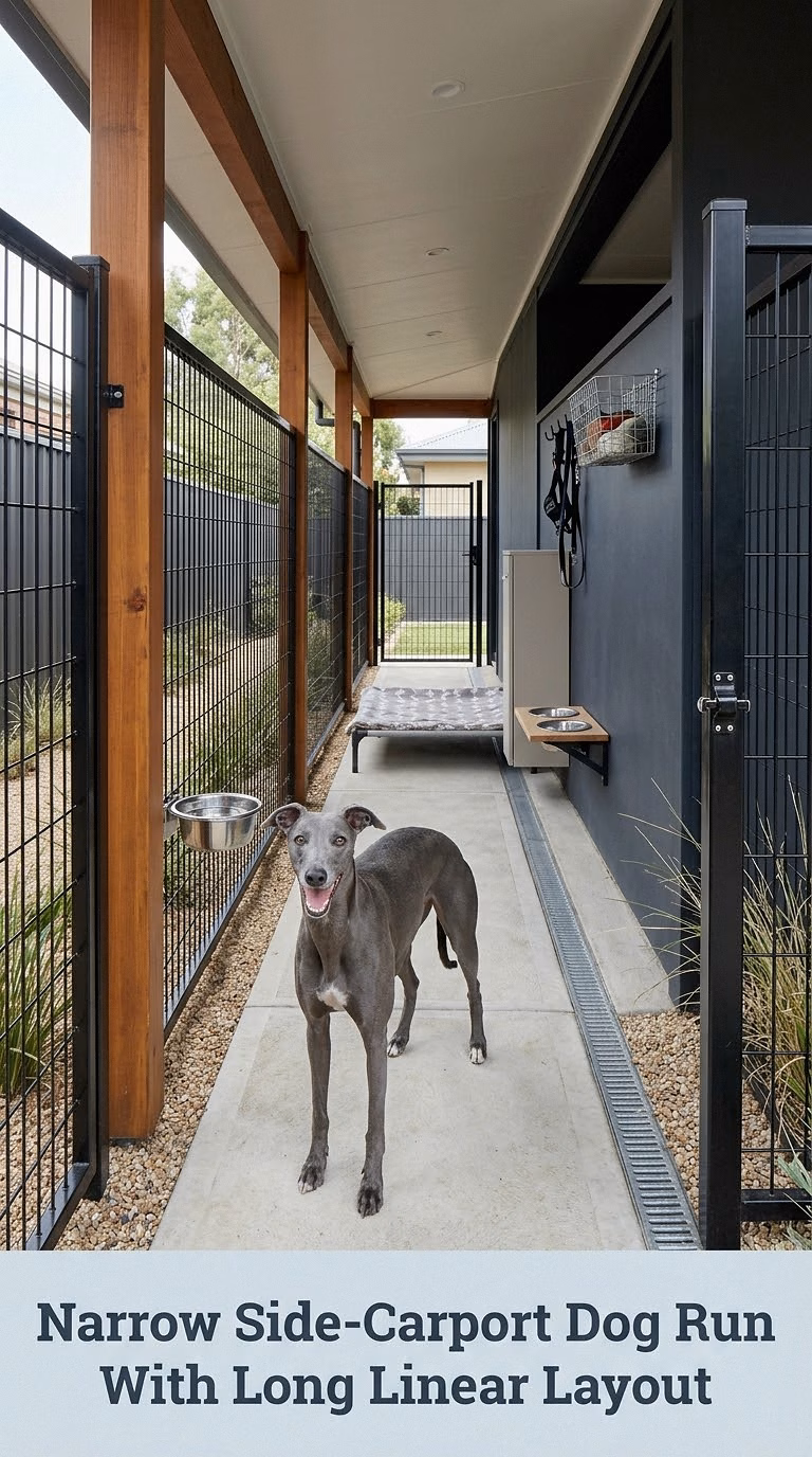 Narrow Side-Carport Dog Run With Long Linear Layout