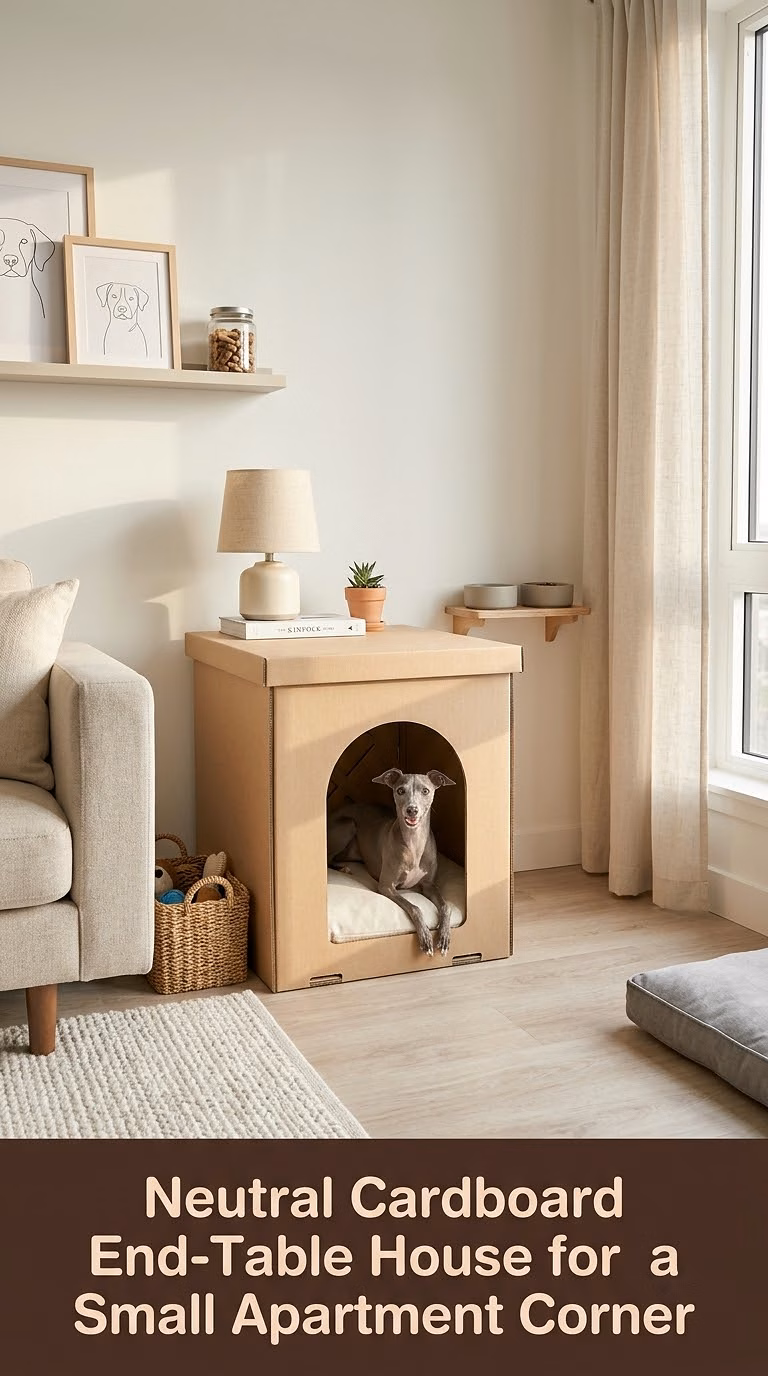 Neutral Cardboard End-Table House for a Small Apartment Corner
