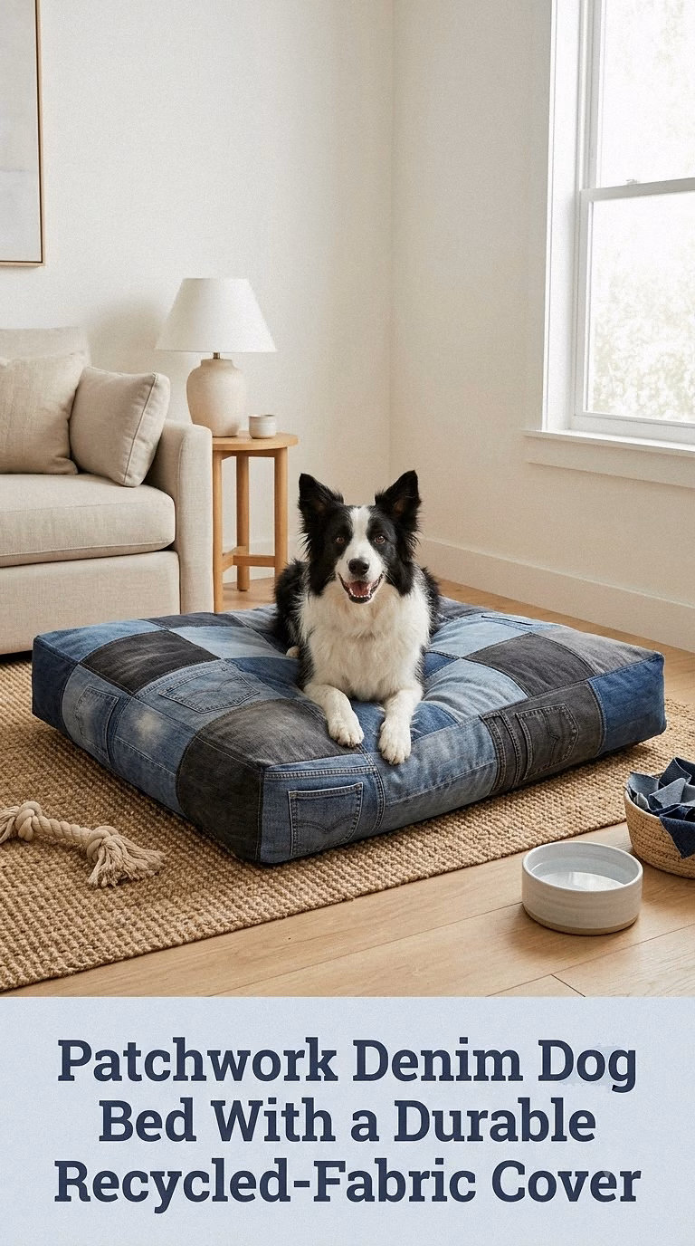Patchwork Denim Dog Bed With a Durable Recycled-Fabric Cover