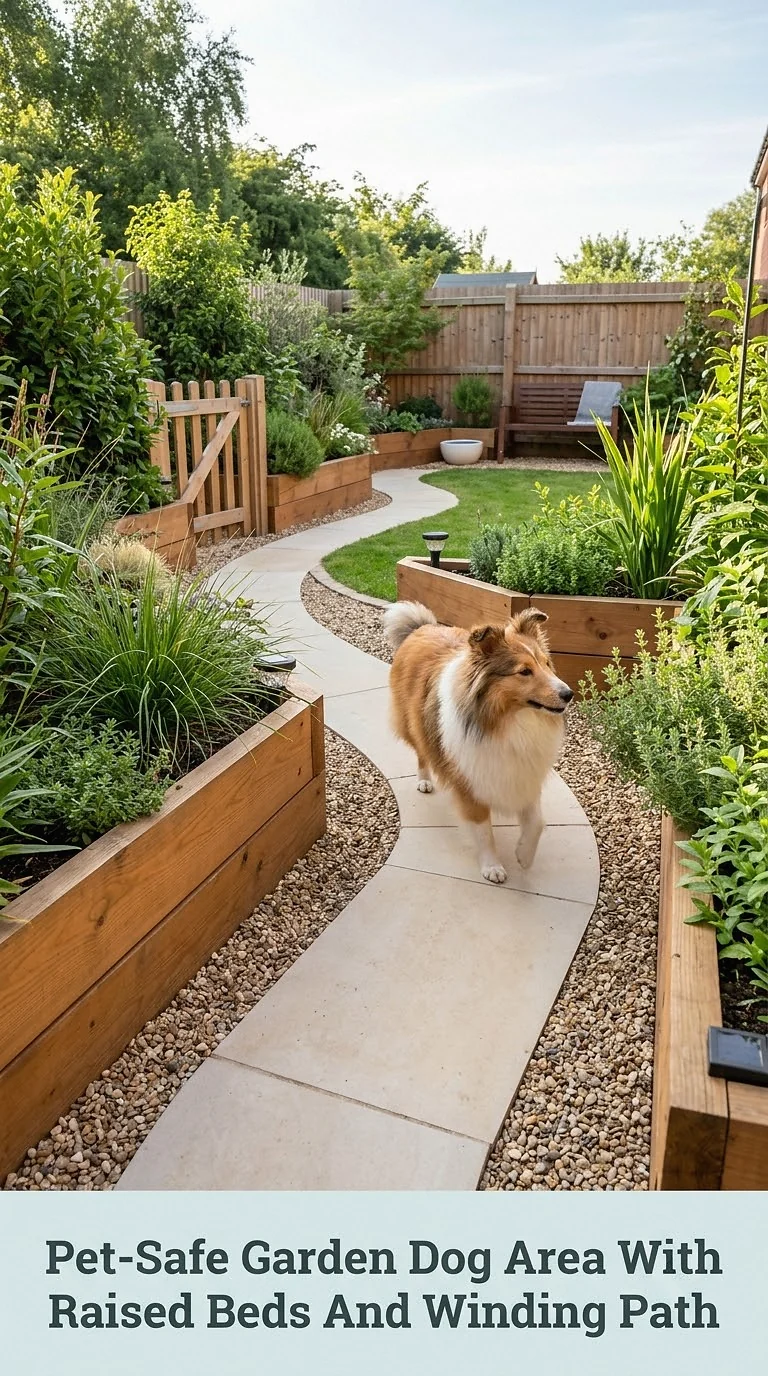 Pet-Safe Garden Dog Area With Raised Beds And Winding Path