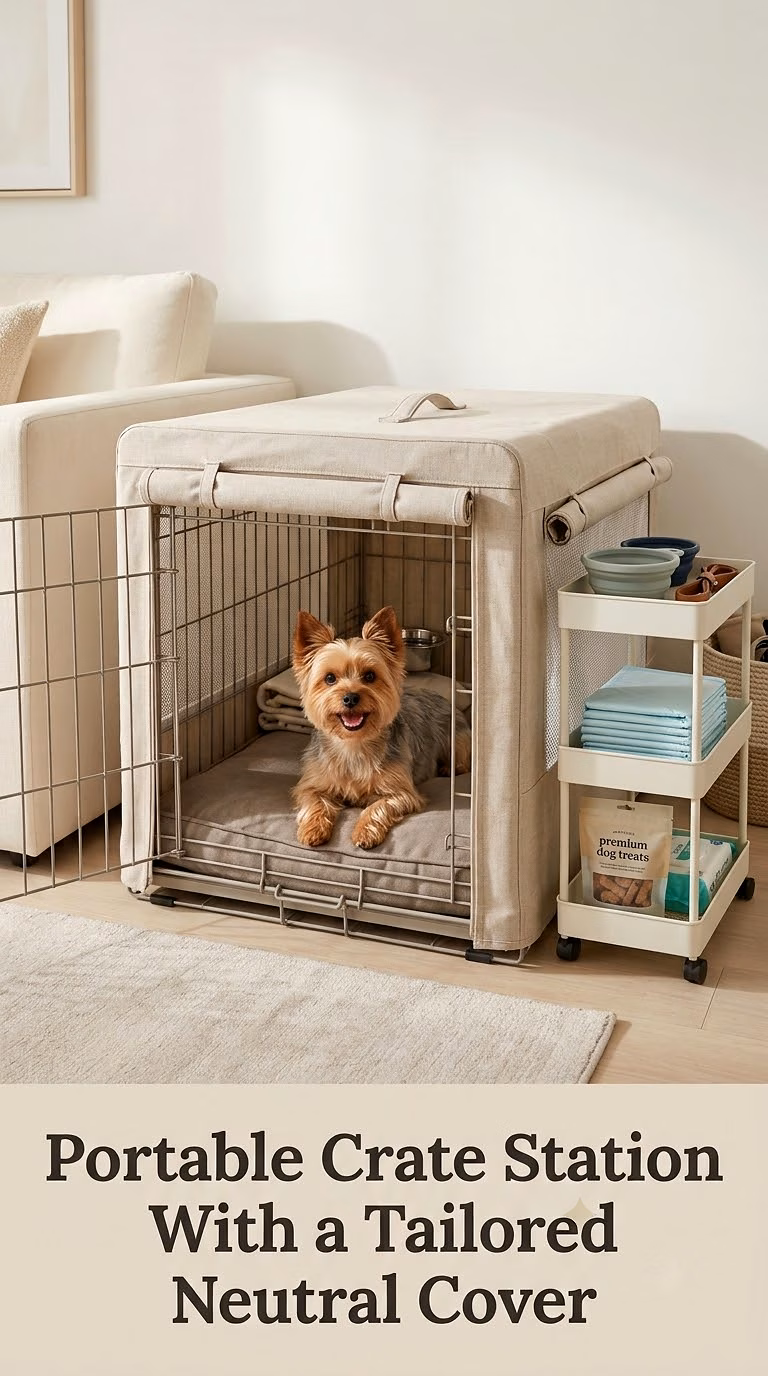 Portable Crate Station With a Tailored Neutral Cover