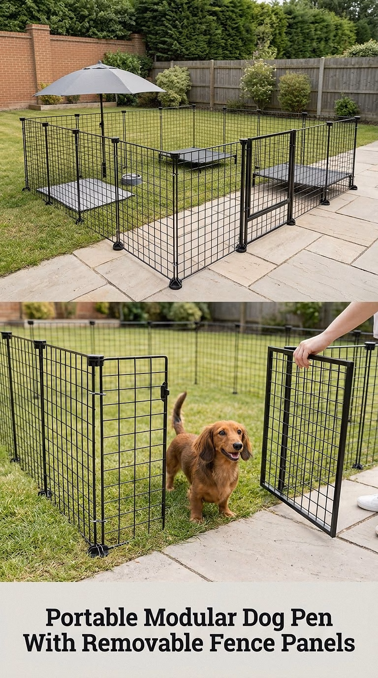 Portable Modular Dog Pen With Removable Fence Panels