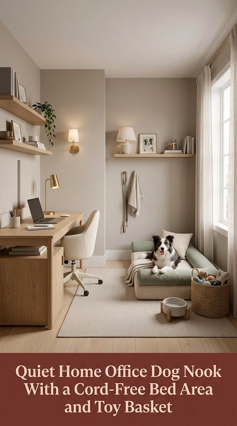 13. Quiet Home Office Dog Nook With a Cord-Free Bed Area and Toy Basket