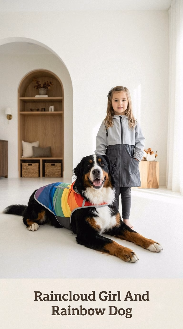 Raincloud Girl And Rainbow Dog