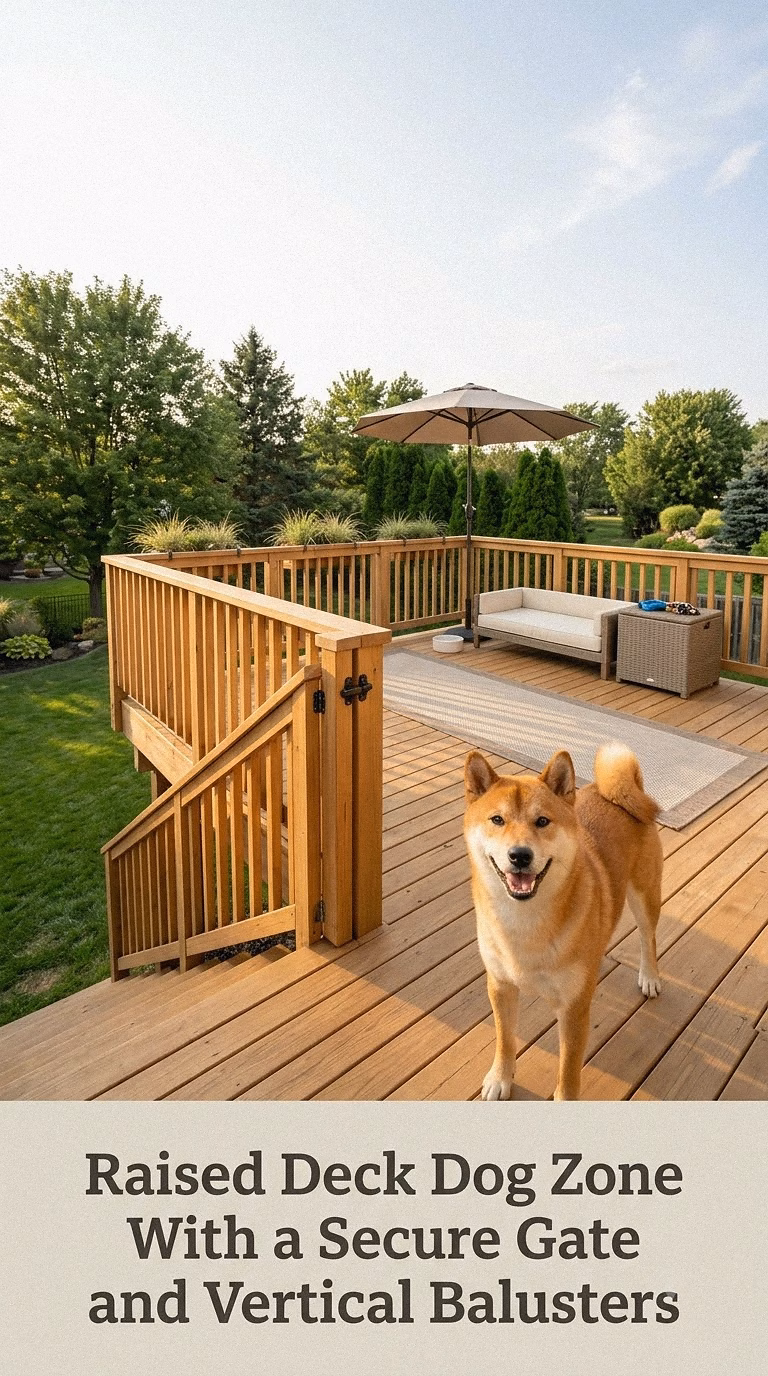 Raised Deck Dog Zone With a Secure Gate and Vertical Balusters