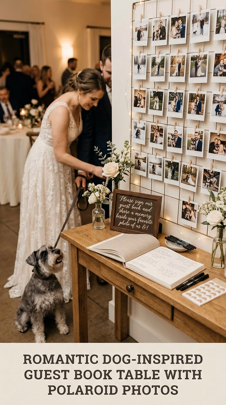Romantic Dog-Inspired Guest Book Table With Polaroid Photos