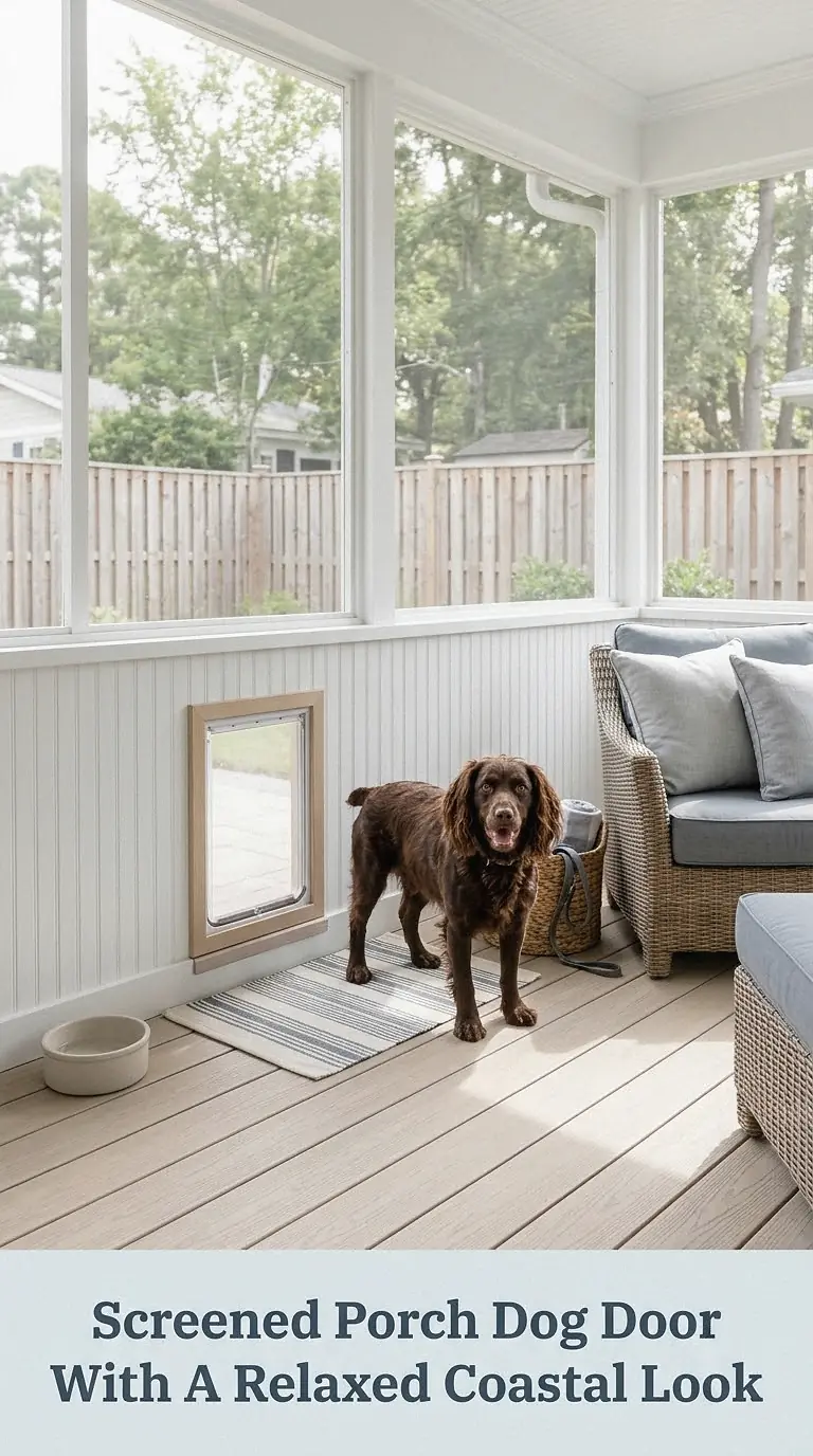 Screened Porch Dog Door With A Relaxed Coastal Look