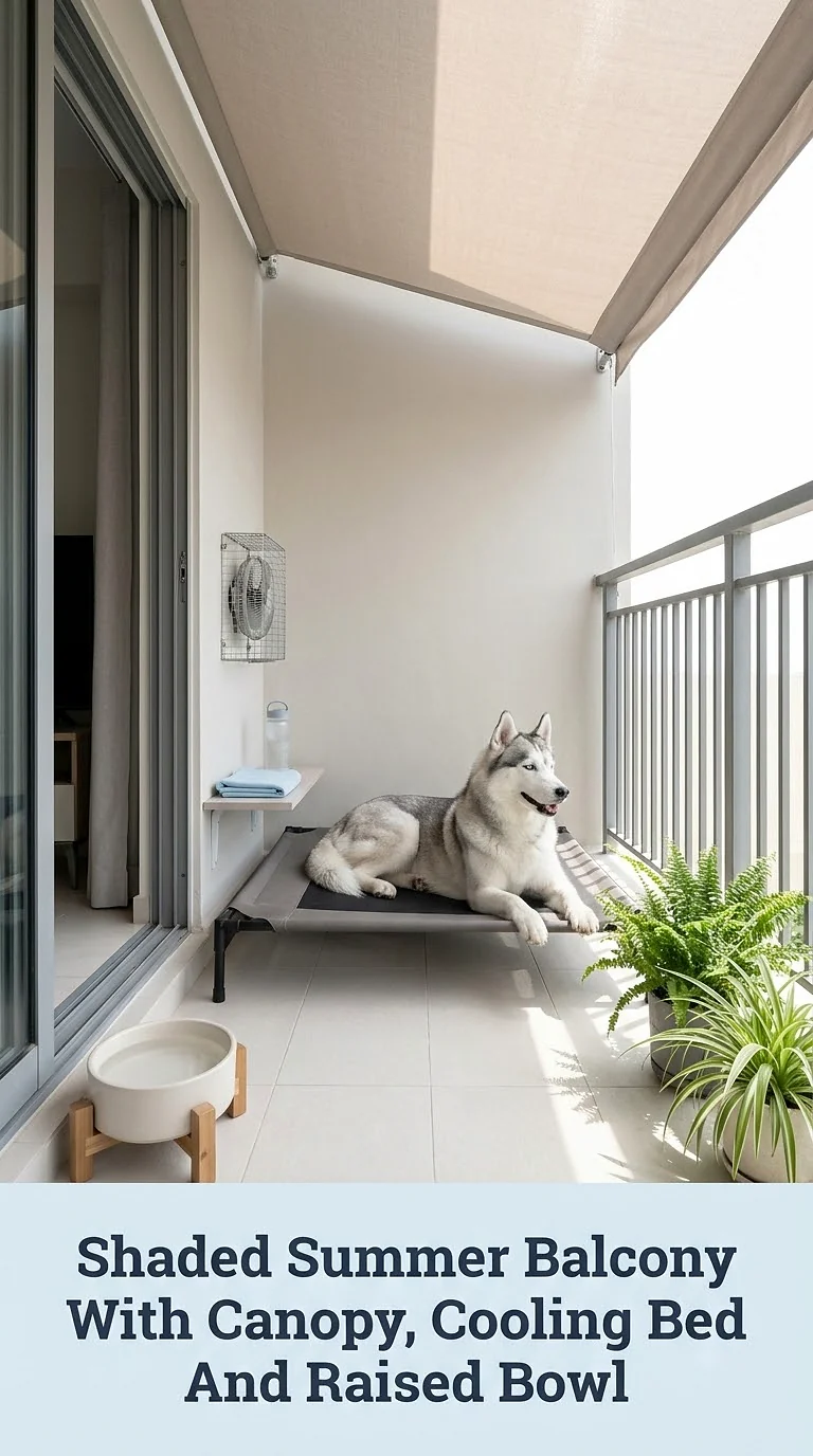 Shaded Summer Balcony With Canopy, Cooling Bed And Raised Bowl
