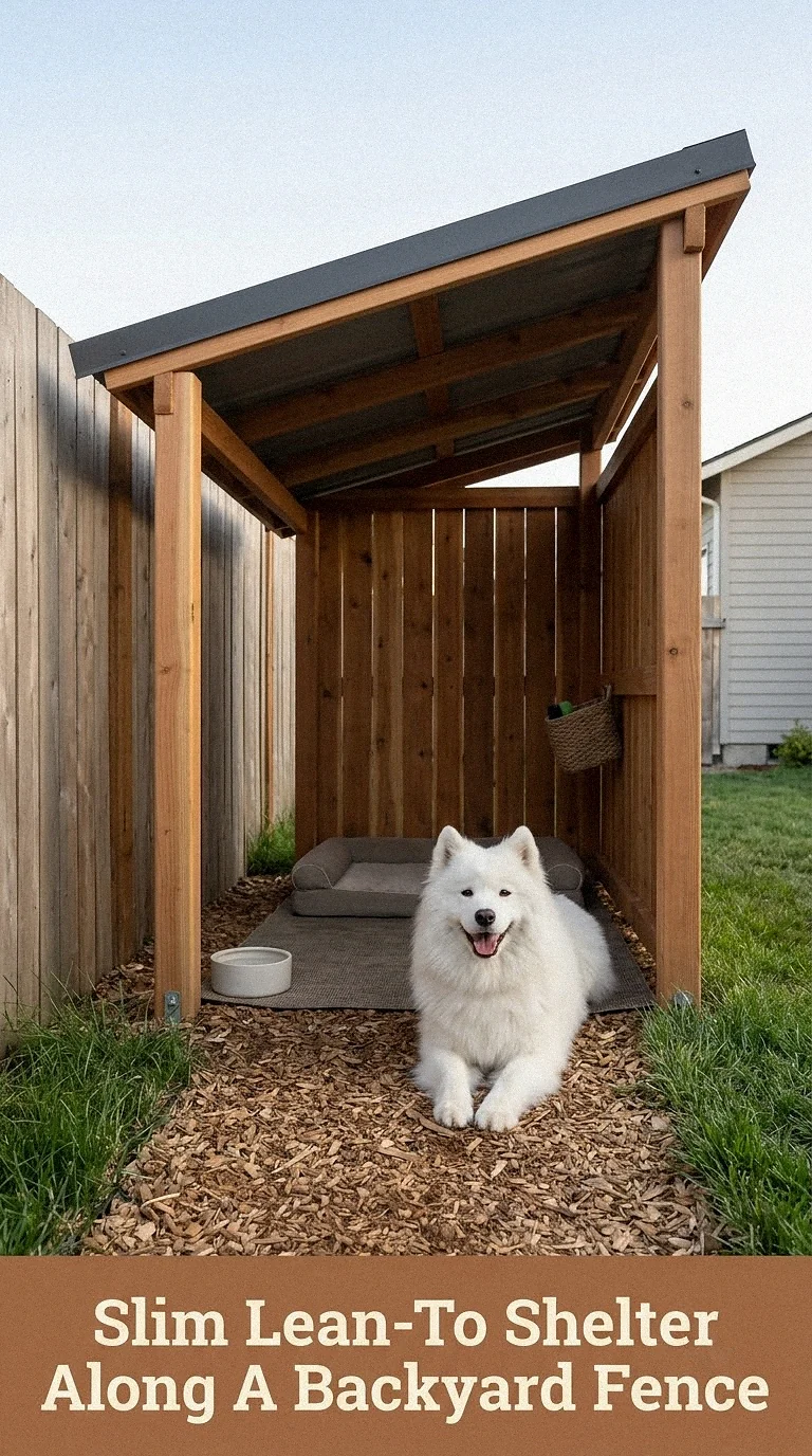 Slim Lean-To Shelter Along A Backyard Fence