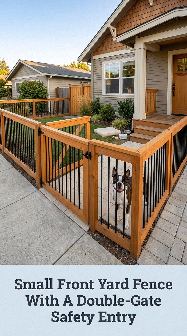 Small Front Yard Fence With A Double-Gate Safety Entry
