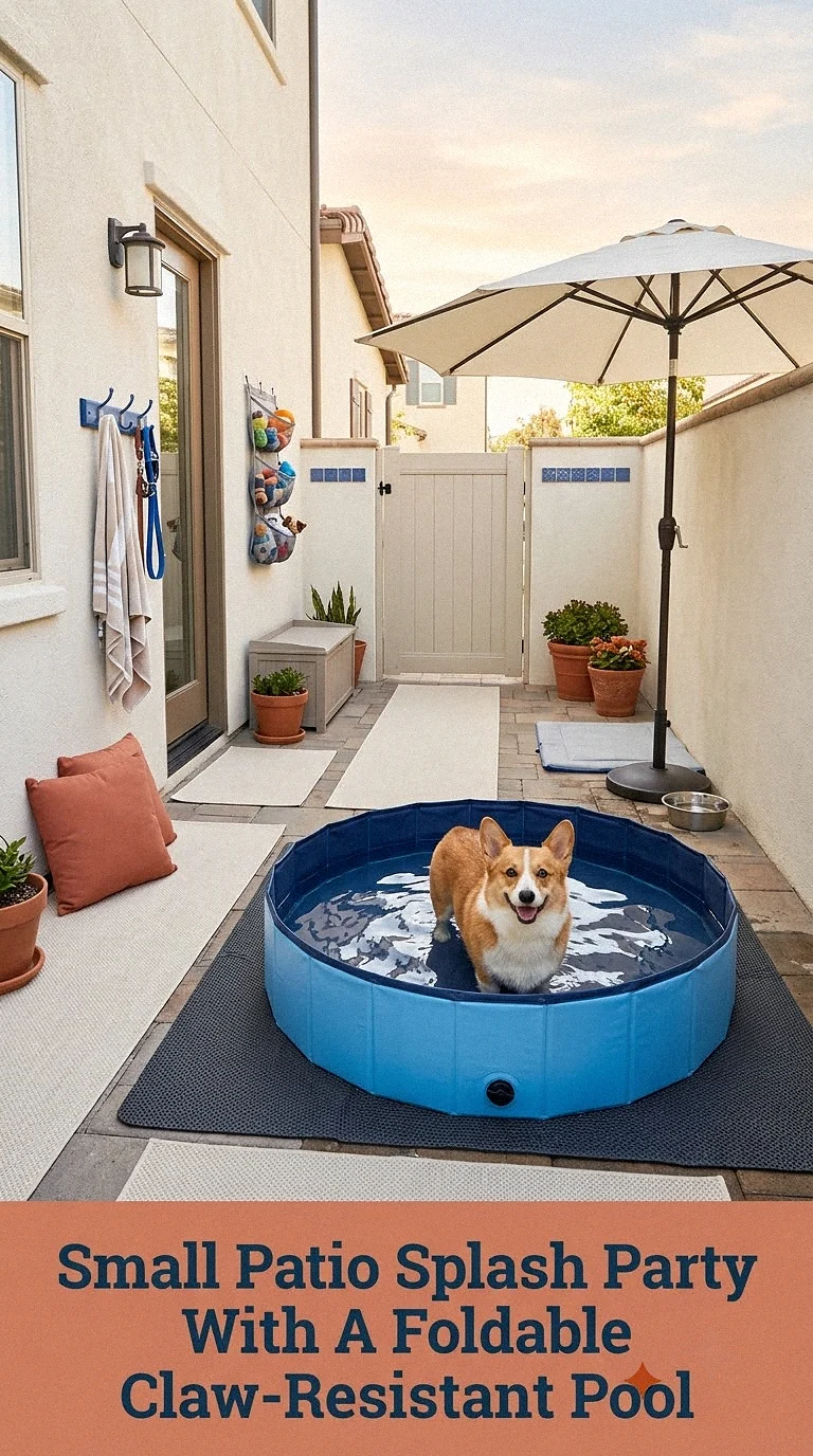 Small Patio Splash Party With A Foldable Claw-Resistant Pool