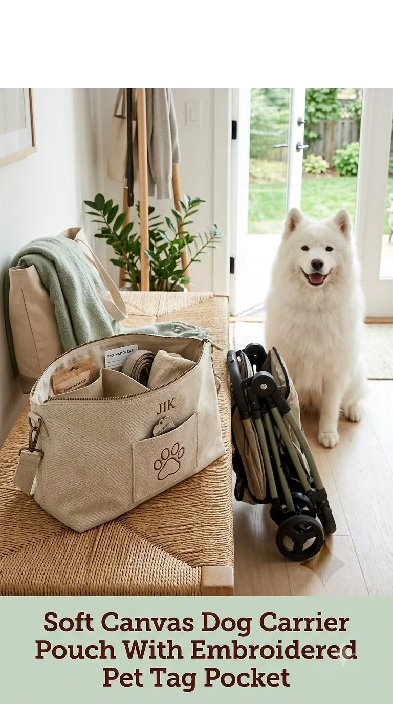 Soft Canvas Dog Carrier Pouch With Embroidered Pet Tag Pocket