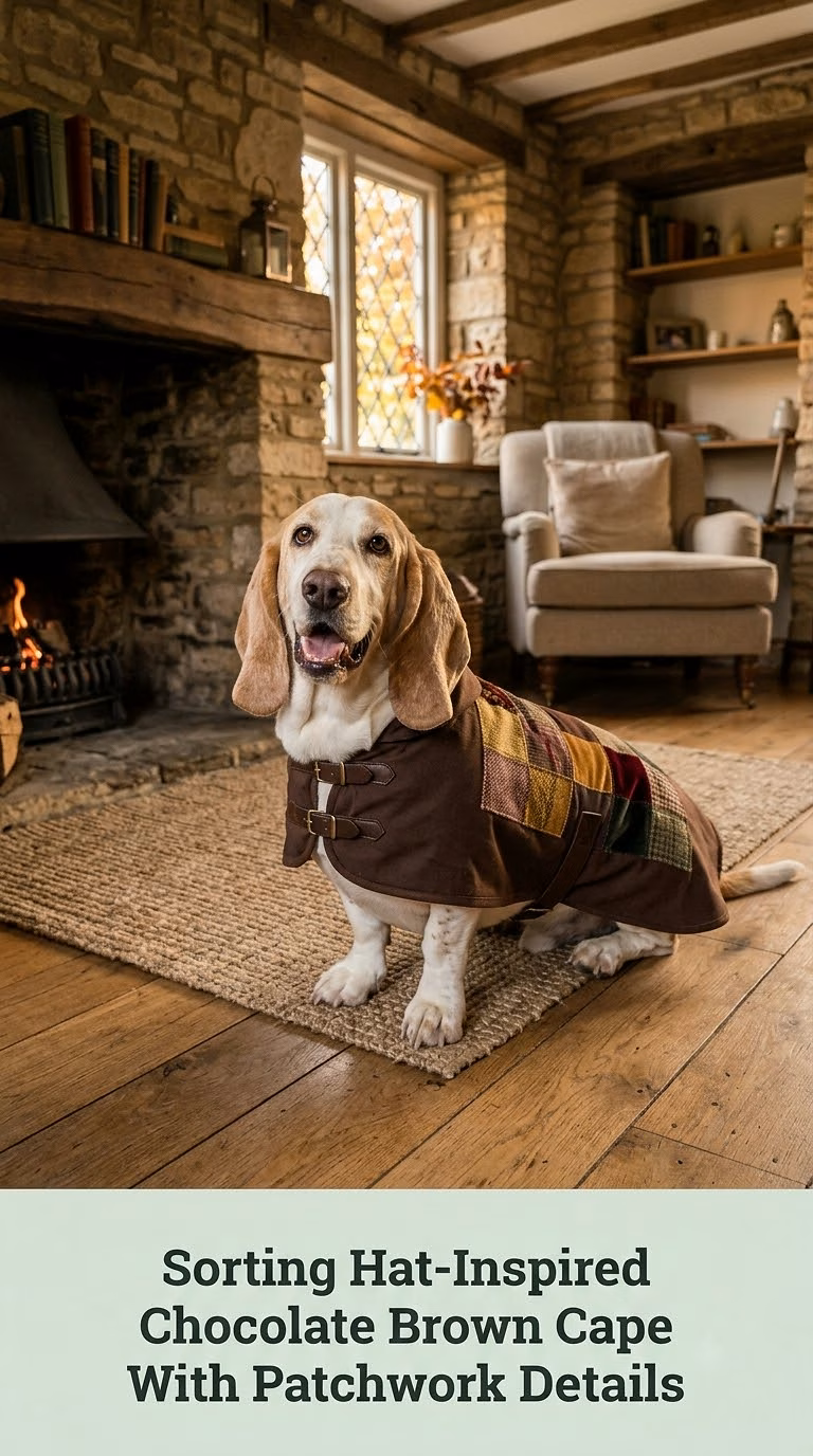 Sorting Hat-Inspired Chocolate Brown Cape With Patchwork Details