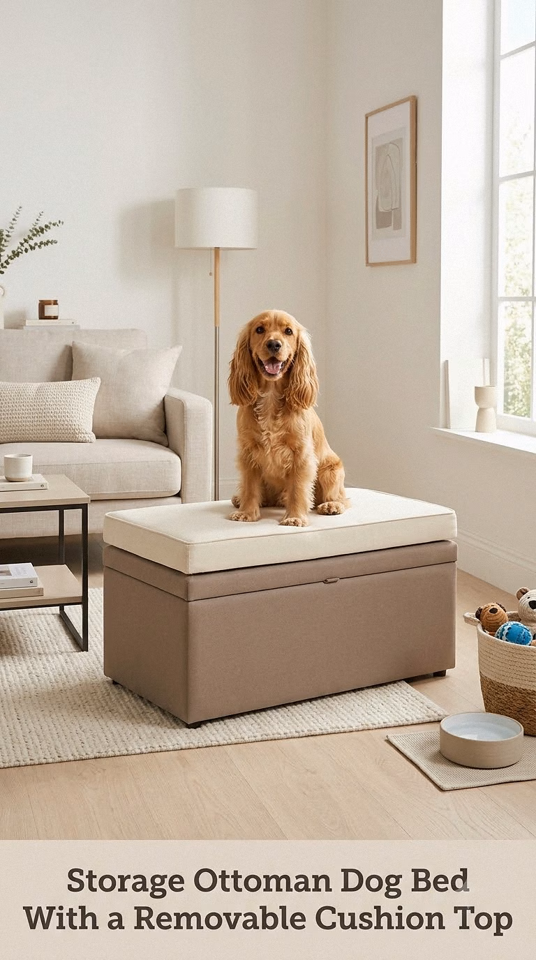 Storage Ottoman Dog Bed With a Removable Cushion Top