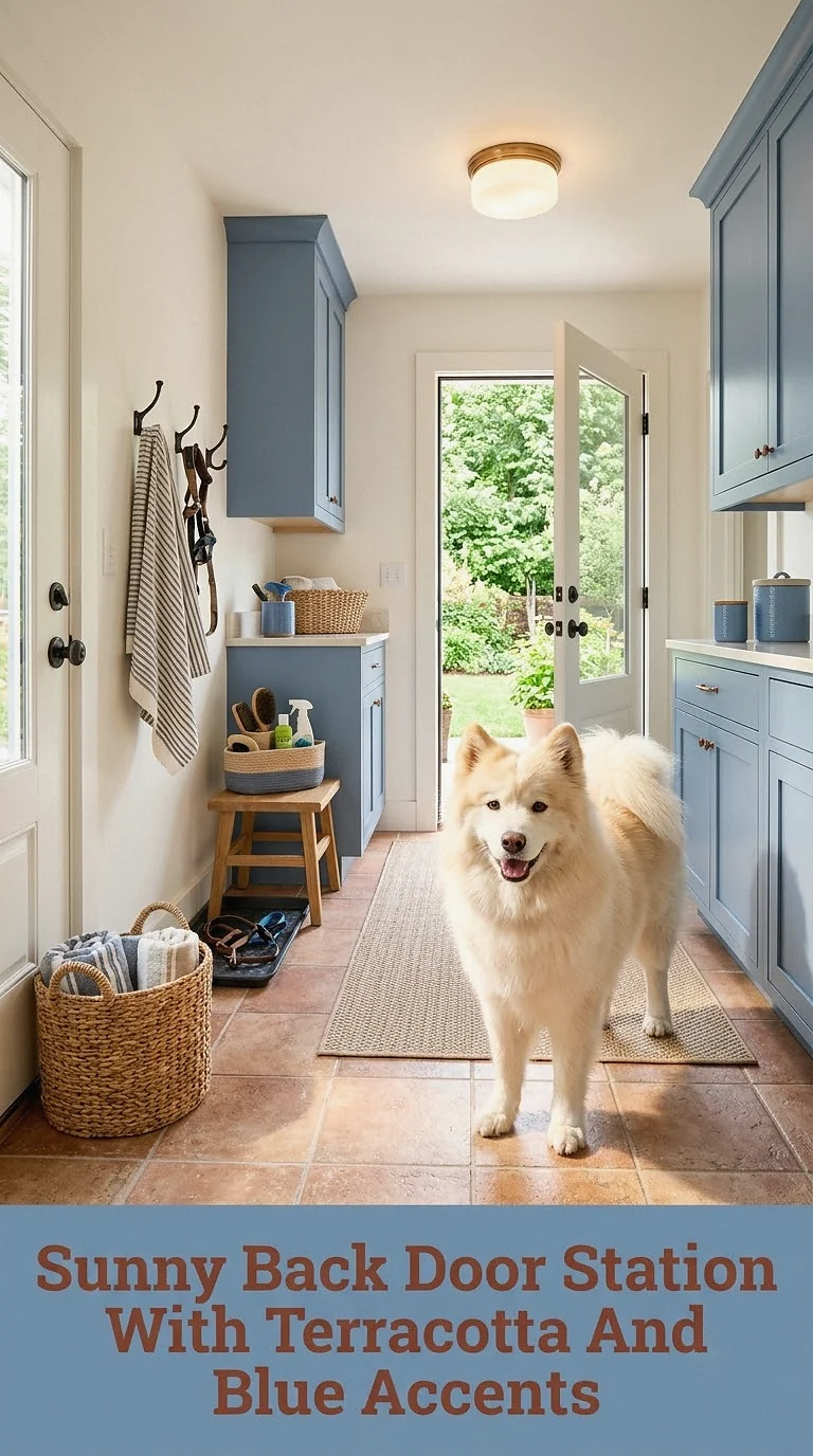Sunny Back Door Station With Terracotta And Blue Accents